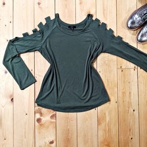 Army Green Cold Shoulder Top- size large